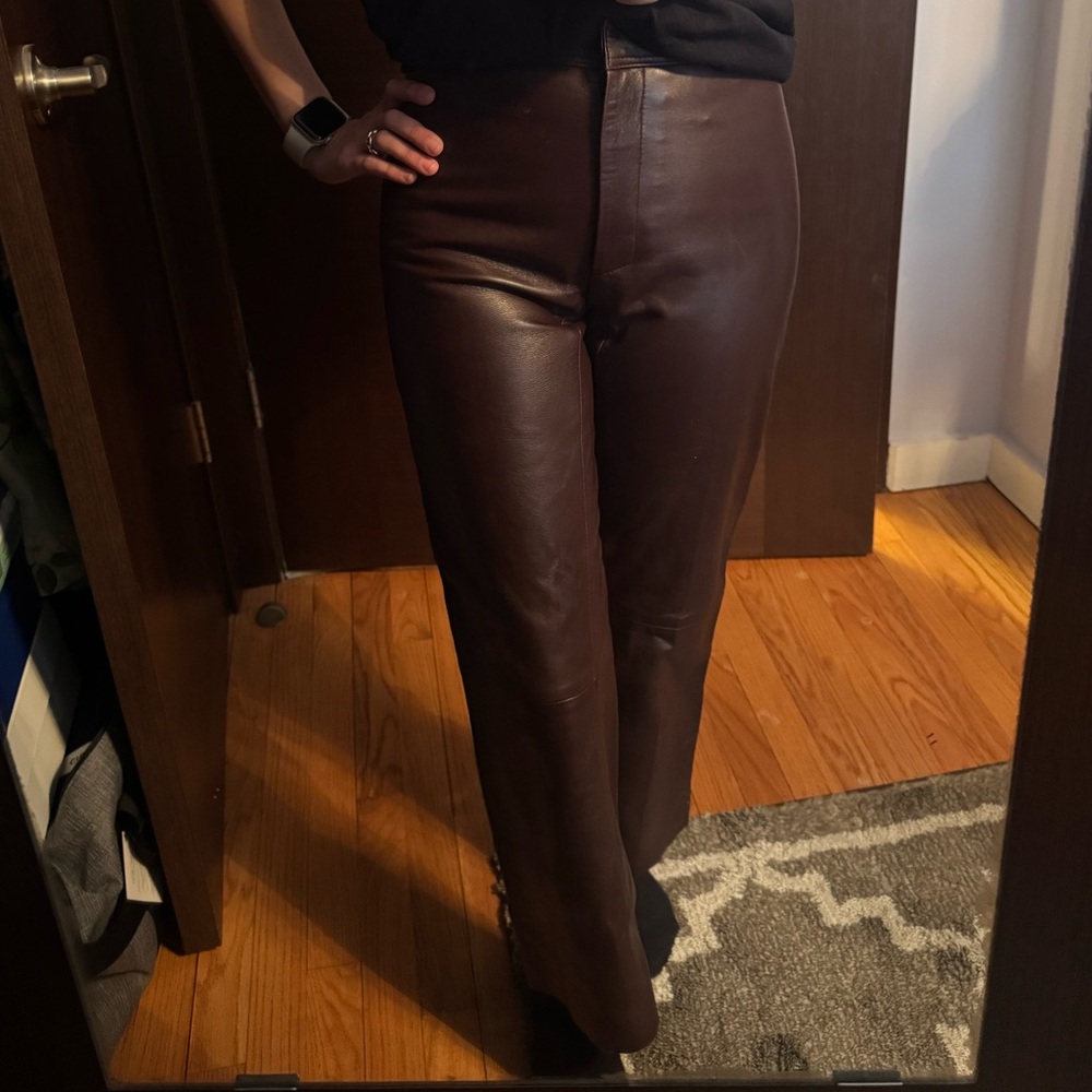 SANDRO SIZE 34 Brown Leather Pants